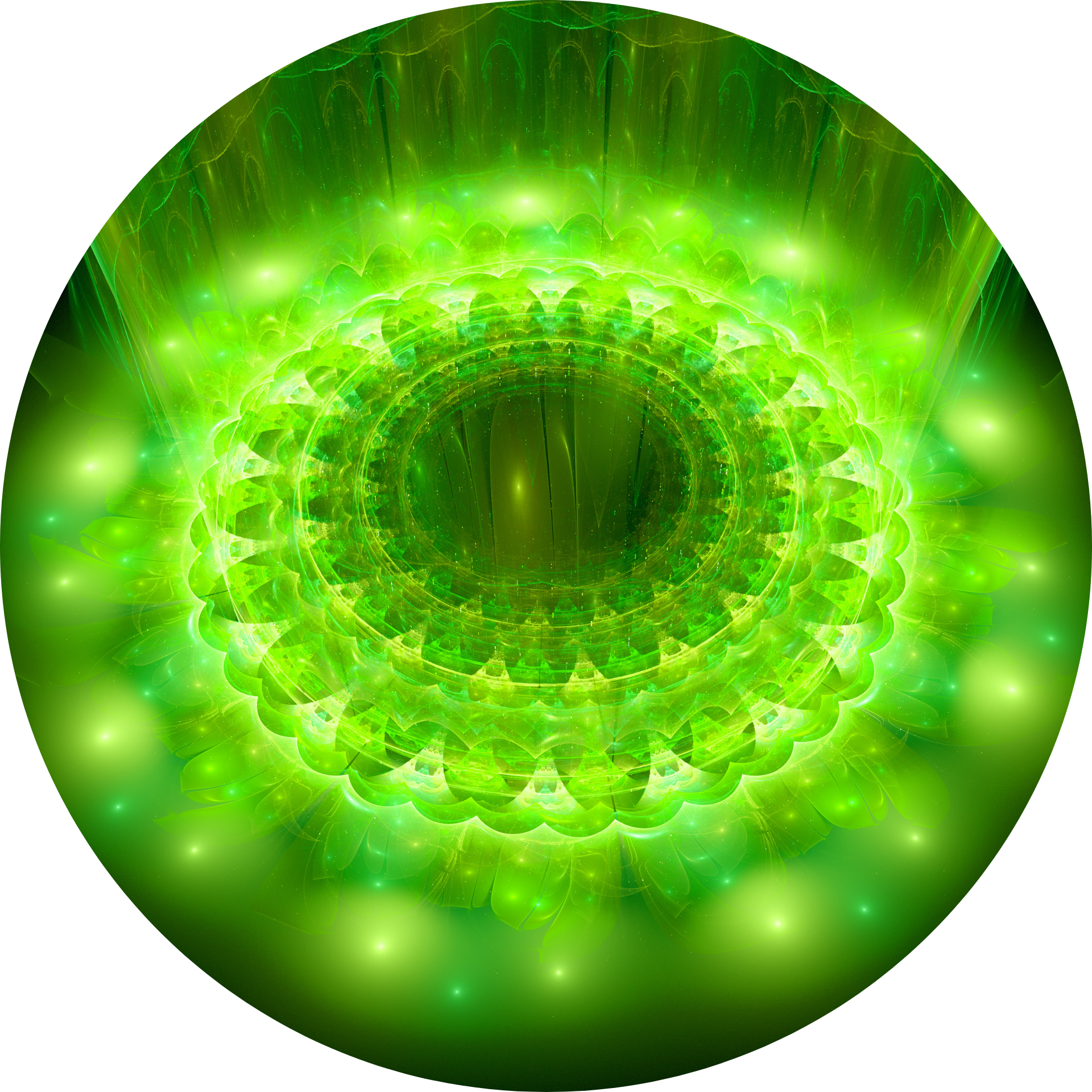 Ilustración del chakra del corazón, mandala en tonos verdes y dorados